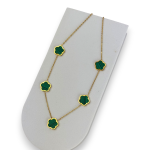 Γυναικείο κολιέ από ατσάλι με πράσινα λουλούδια