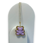 Γυναικείο κολιέ από ατσάλι με μωβ αρκουδάκι