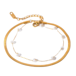 Βραχιόλι Ποδιού με Τεχνητές Πέρλες και Διπλή Αλυσίδα