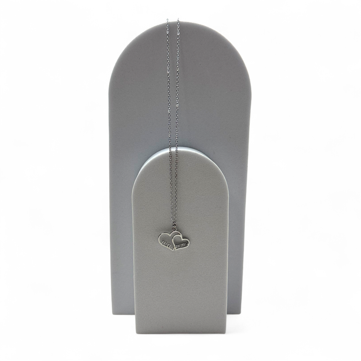 IMG_4511 Κολιέ Διπλή Καρδιά Mom – Ασημένια Αλυσίδα - Image 1